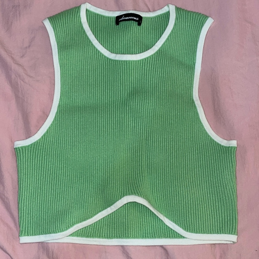 Never Worn Green and White Crop top